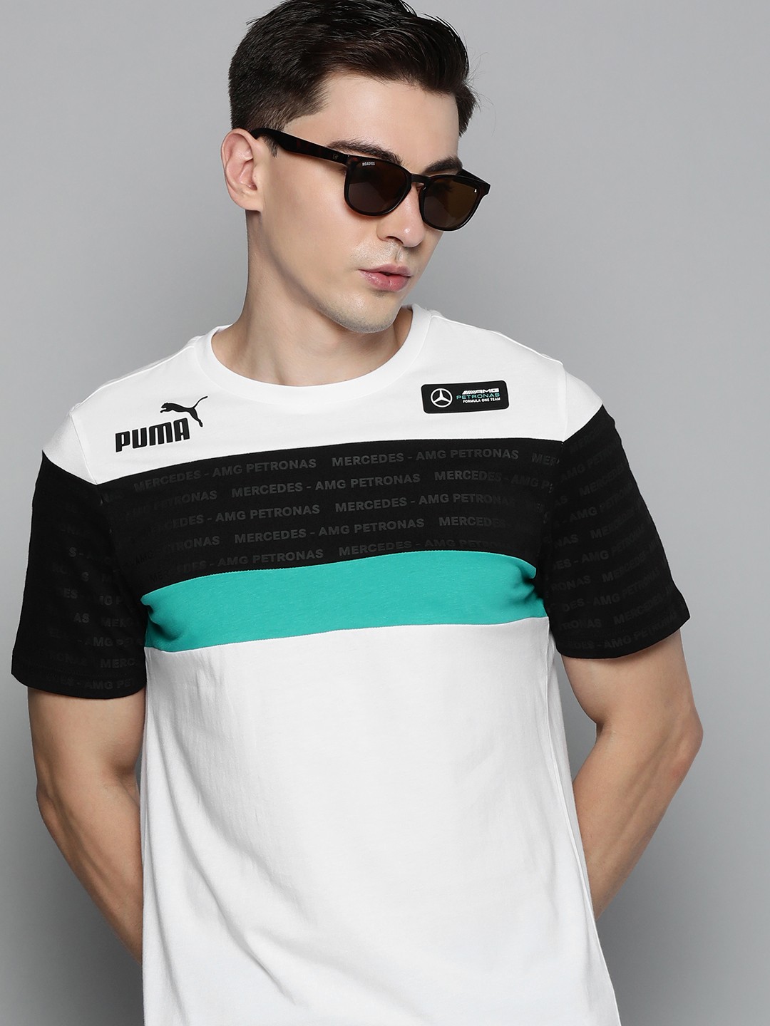 

PUMA Motorsport Men White & Black Mercedes F1 Speed Driver Series Colourblocked T-shirt