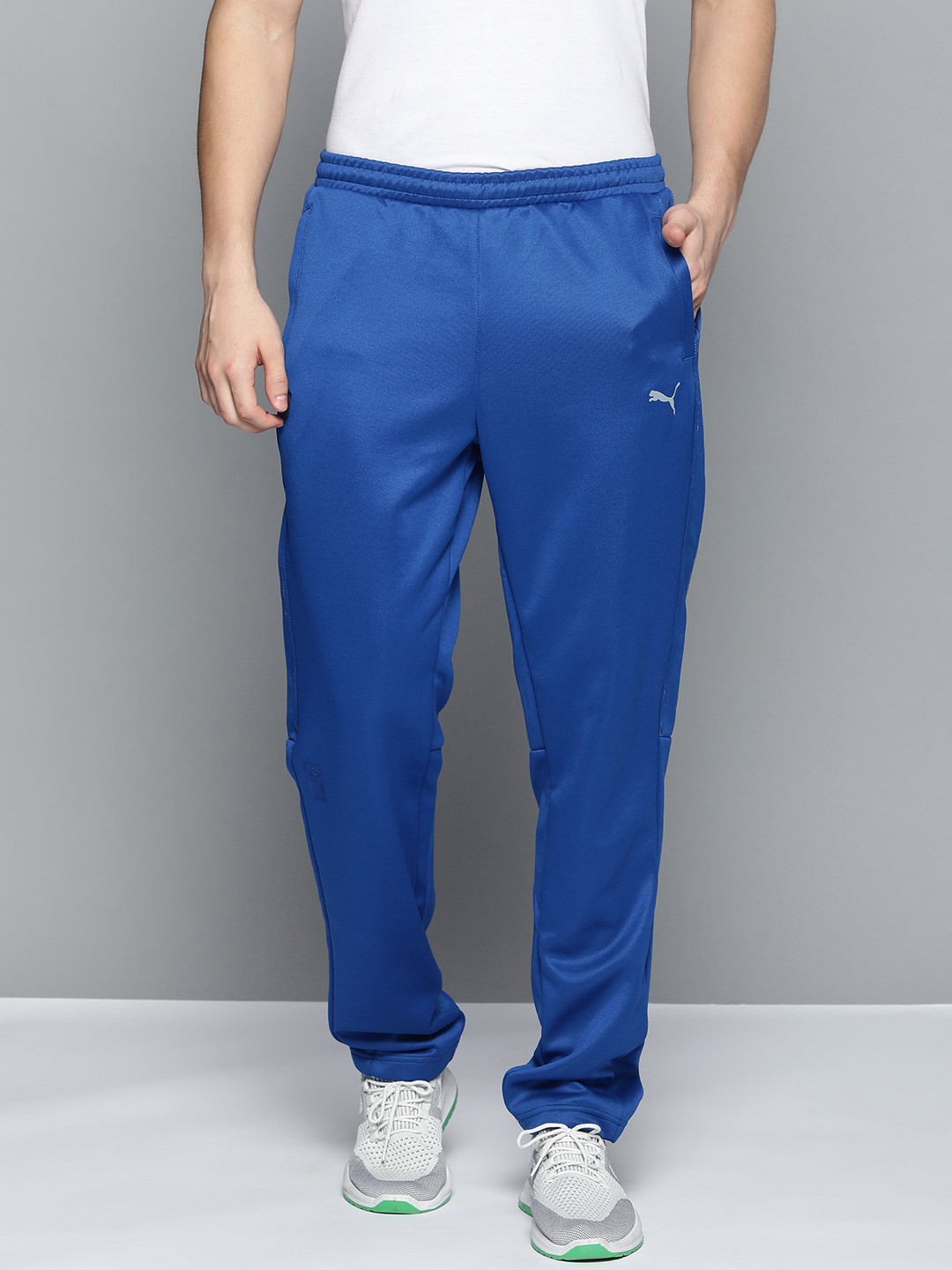 

PUMA Motorsport Men Blue Brand Logo Printed Ferrari Style dryCELL Slim Fit Sustainable Motorsports Track Pants