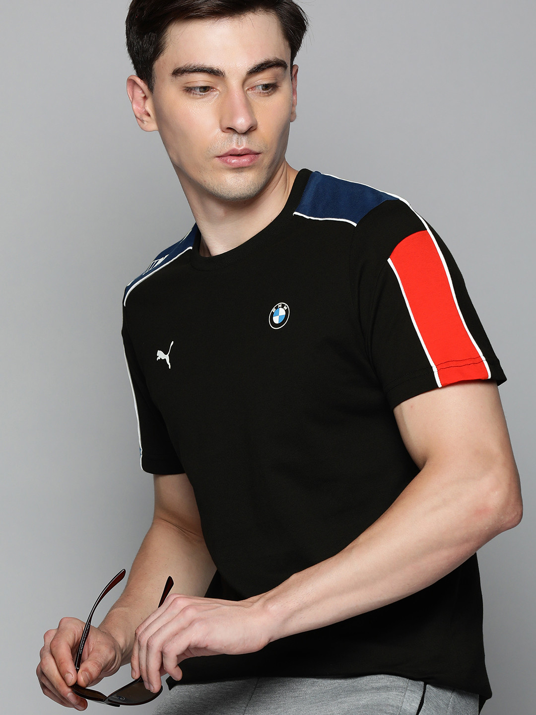 

PUMA Motorsport Men Black & Blue BMW M Motorsport T7 Colourblocked Motorsport T-shirt