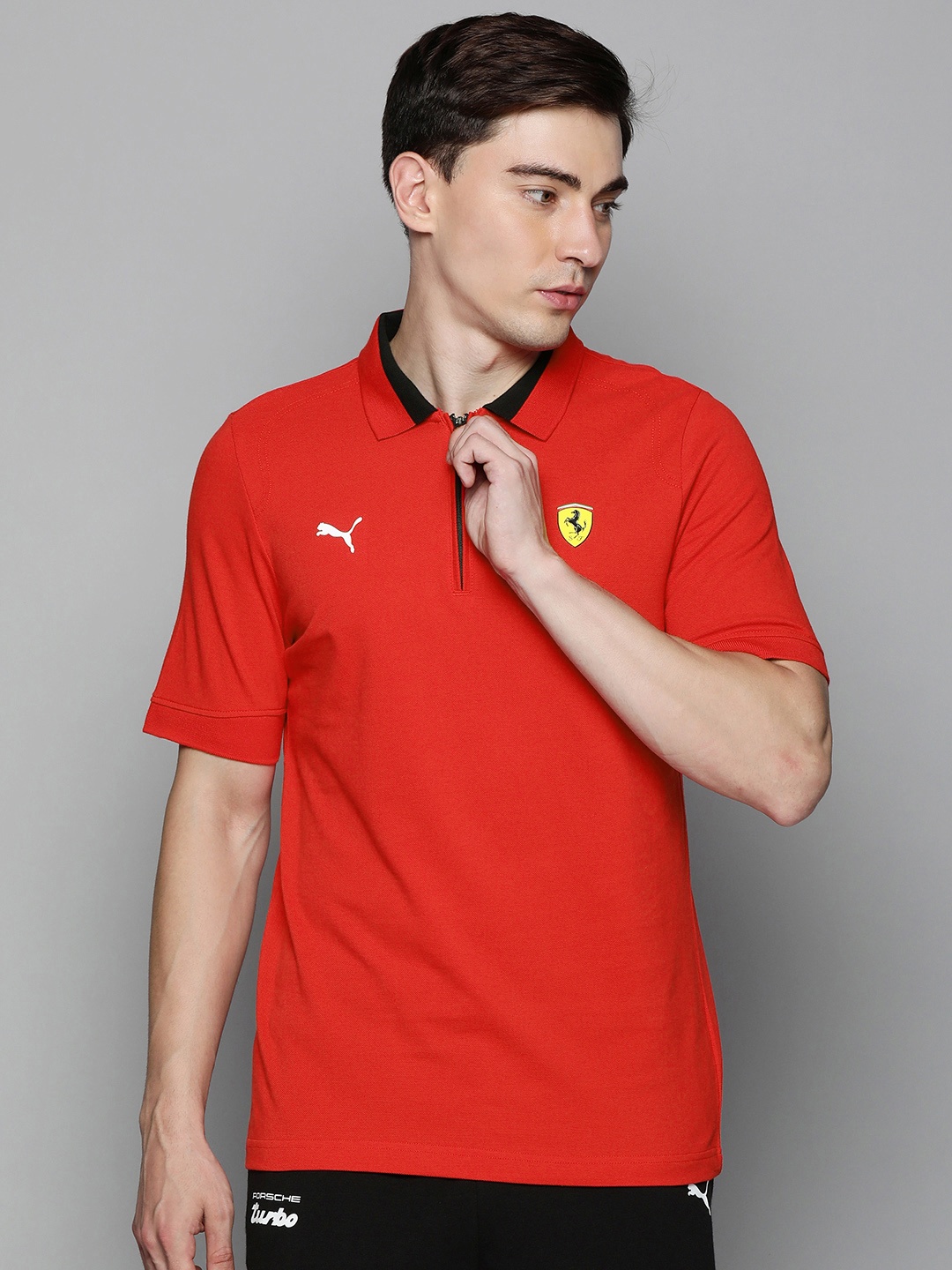 

PUMA Motorsport Men Red Brand Logo Printed Polo Collar Pure Cotton Motorsport T-shirt
