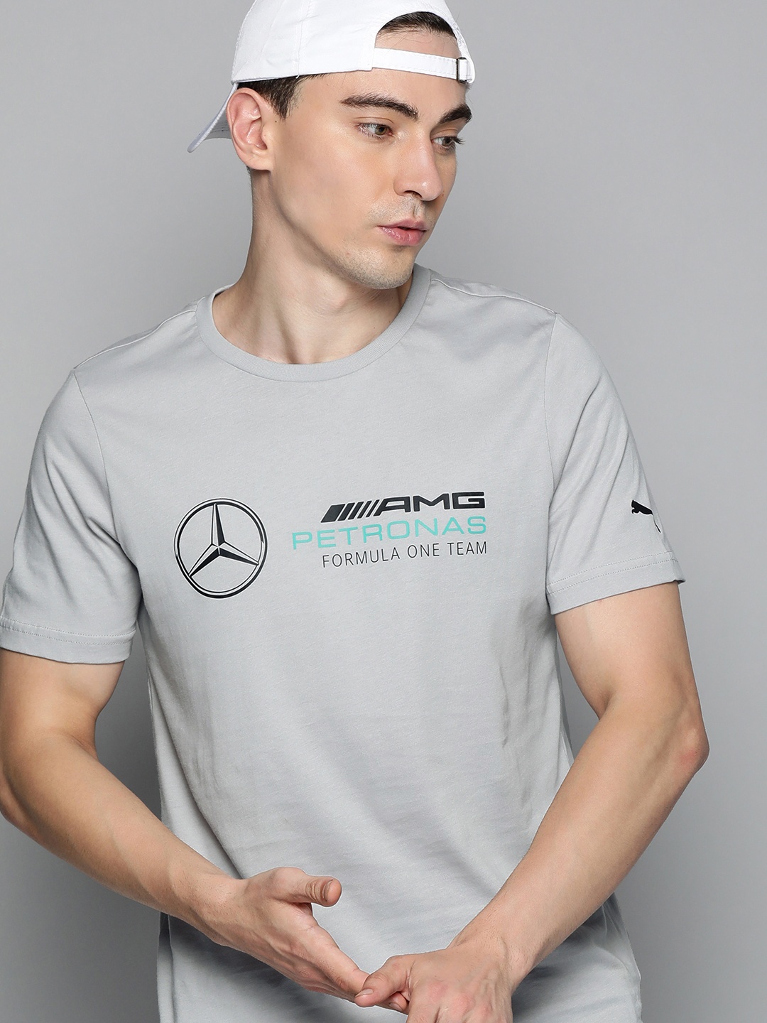 

PUMA Motorsport Men Grey & Black Mercedes F1 ESS Logo Printed T-shirt