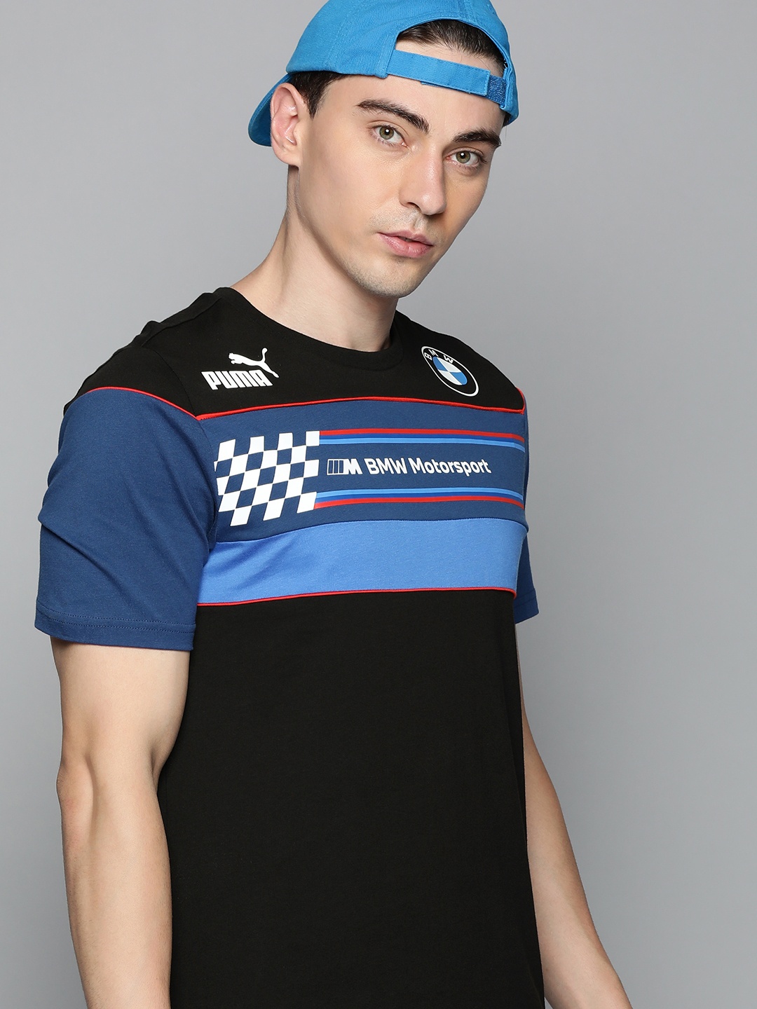 

PUMA Motorsport Men Black & Blue BMW Speed Driver Series Printed Motorsports T-shirt