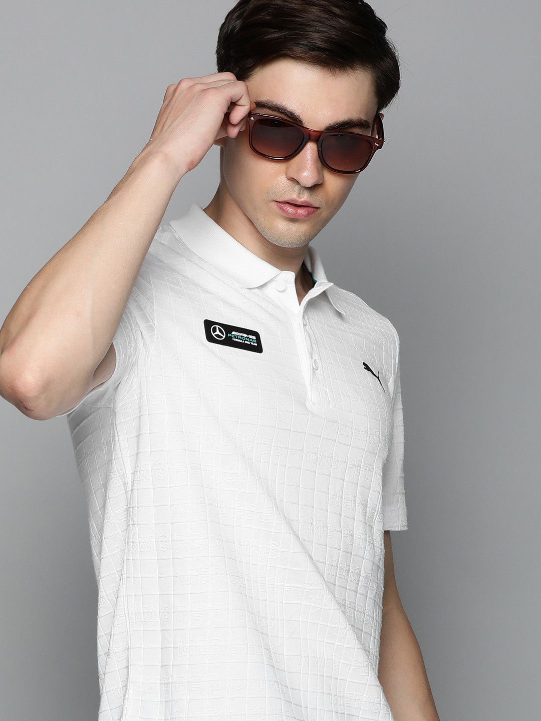 

PUMA Motorsport Self Design Polo Collar Mercedes Pure Cotton Regular Fit T-shirt, White