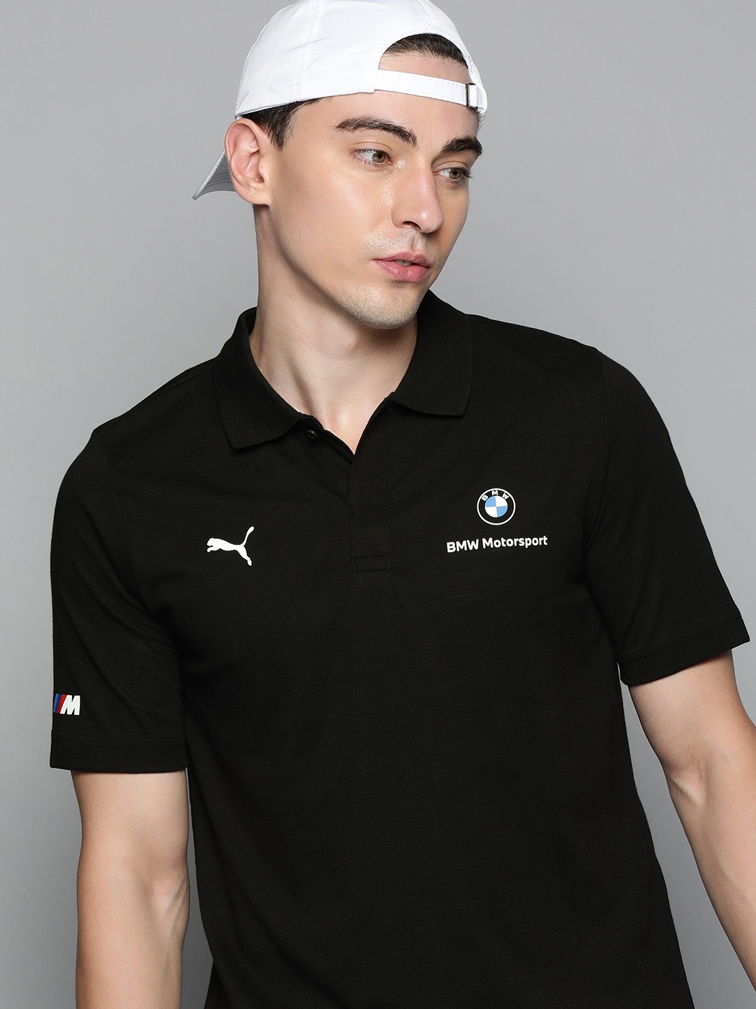 PUMA Motorsport Men Black BMW Jacquard Polo Collar Motorsports T-shirt