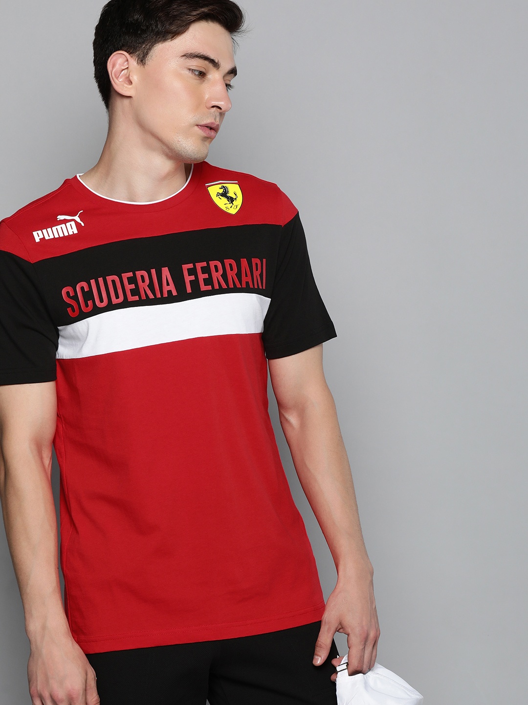 

PUMA Motorsport Men Red & Black Colourblocked Casual Motorsports T-shirt