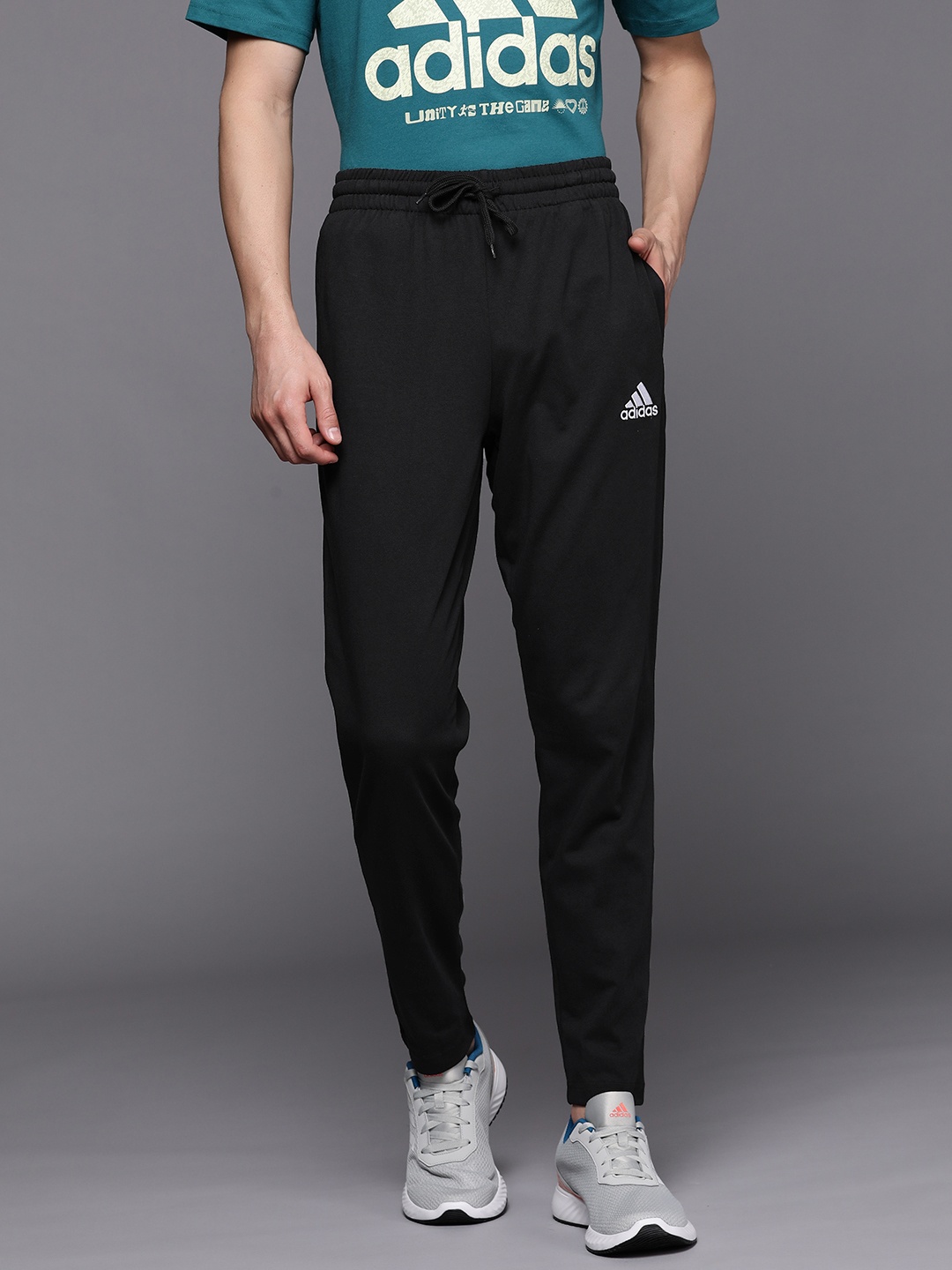 

ADIDAS Men Black Brand Logo Print Detail SL SINGLE JERSEY TO Track Pants