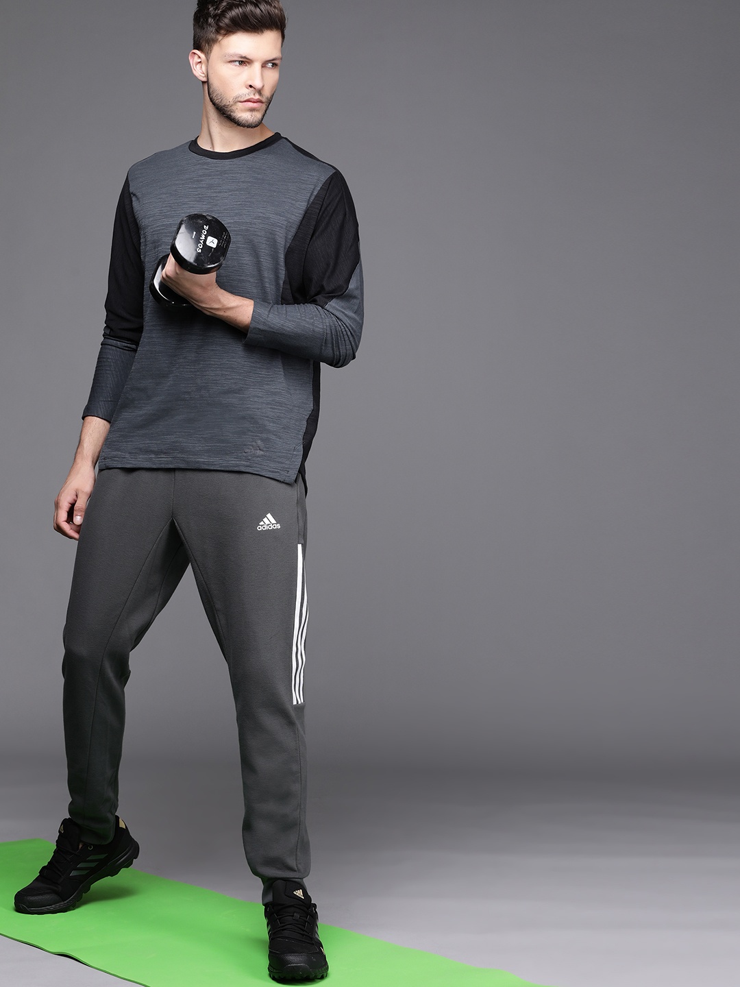 

ADIDAS Men Charcoal AEROREADY Motion Sustainable Joggers with Striped Side Detail