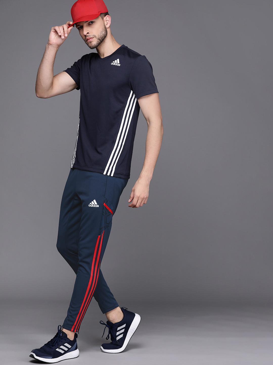 

ADIDAS Men Navy Blue AFC Sustainable Football Joggers with Striped Side Detail