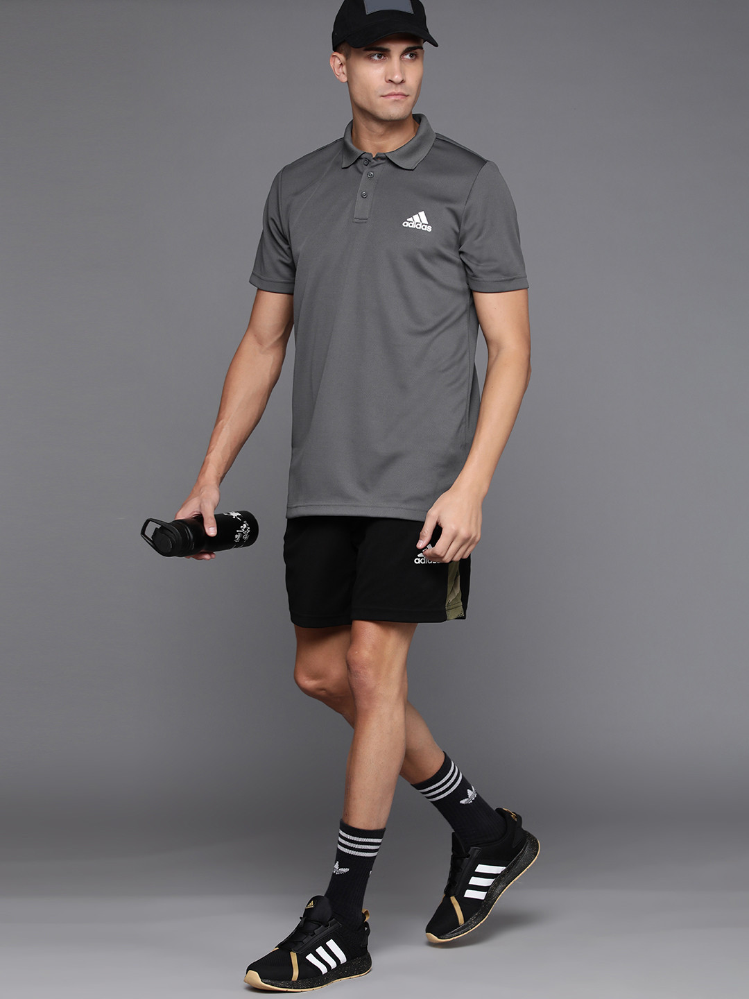 

ADIDAS Men Charcoal Grey Polo Collar T-shirt