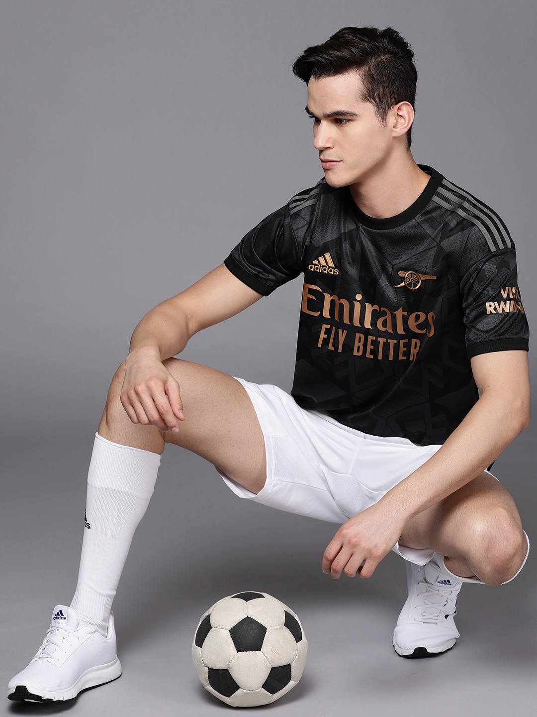 

ADIDAS Men Black & Golden Arsenal 22/23 Away Brand Logo Printed T-shirt