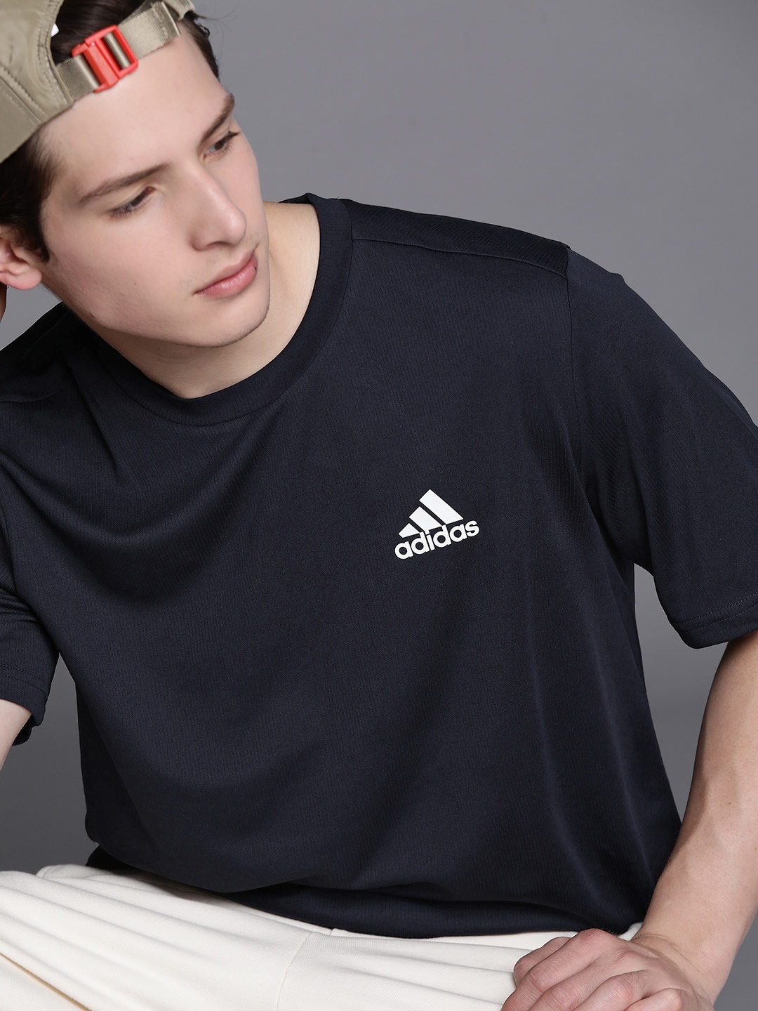 

ADIDAS Men Navy Blue & White PL Solid Training T-shirt
