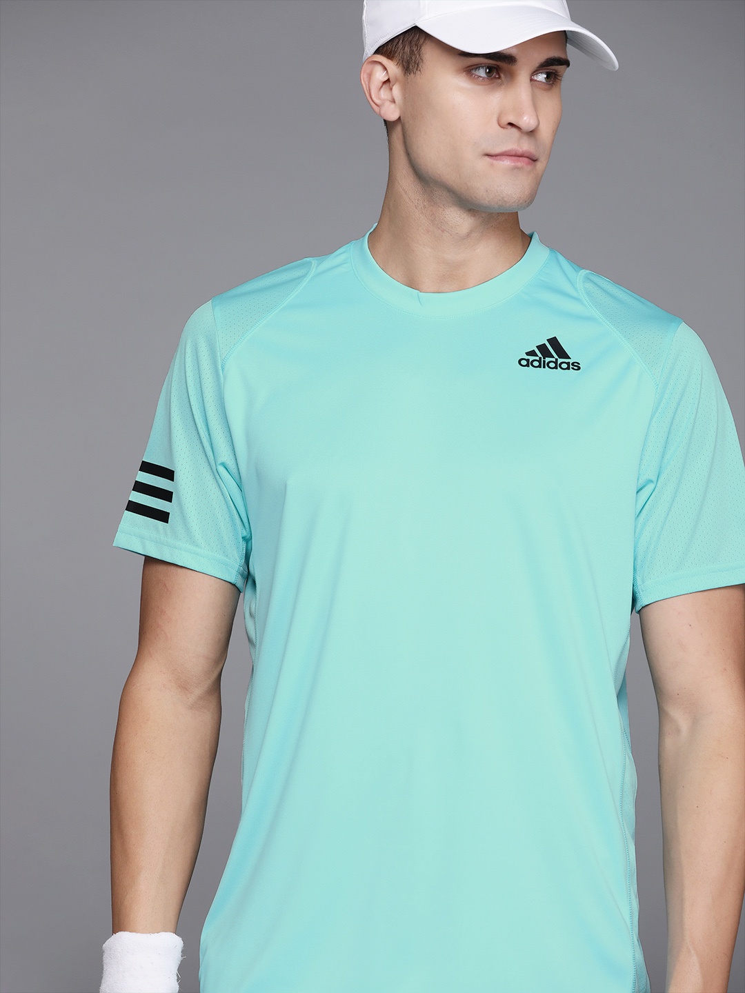 

ADIDAS Men Blue Club 3STR Solid Aeroready Primgreen Tennis T-shirt