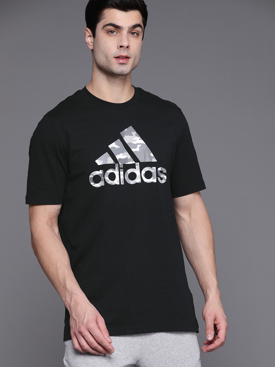 

ADIDAS Men Black M Camo BOS G T Brand Logo Printed Pure Cotton Sustainable T-shirt