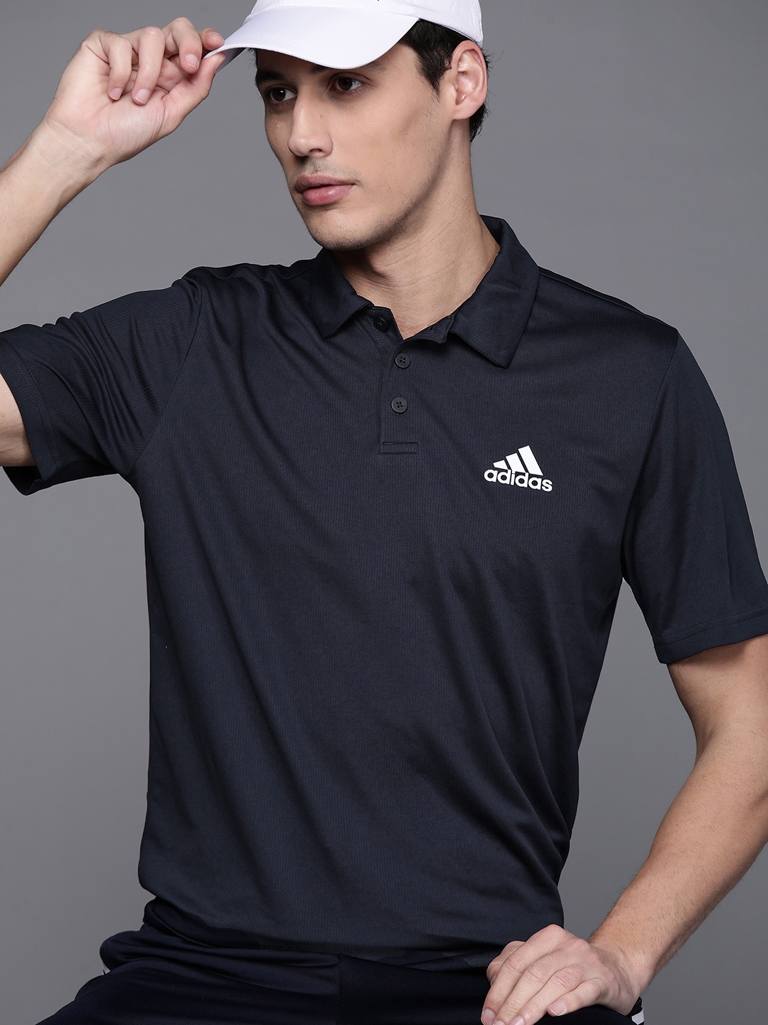 

ADIDAS Men Navy Blue Solid Polo Collar Training or Gym M PL PS Sustainable T-shirt