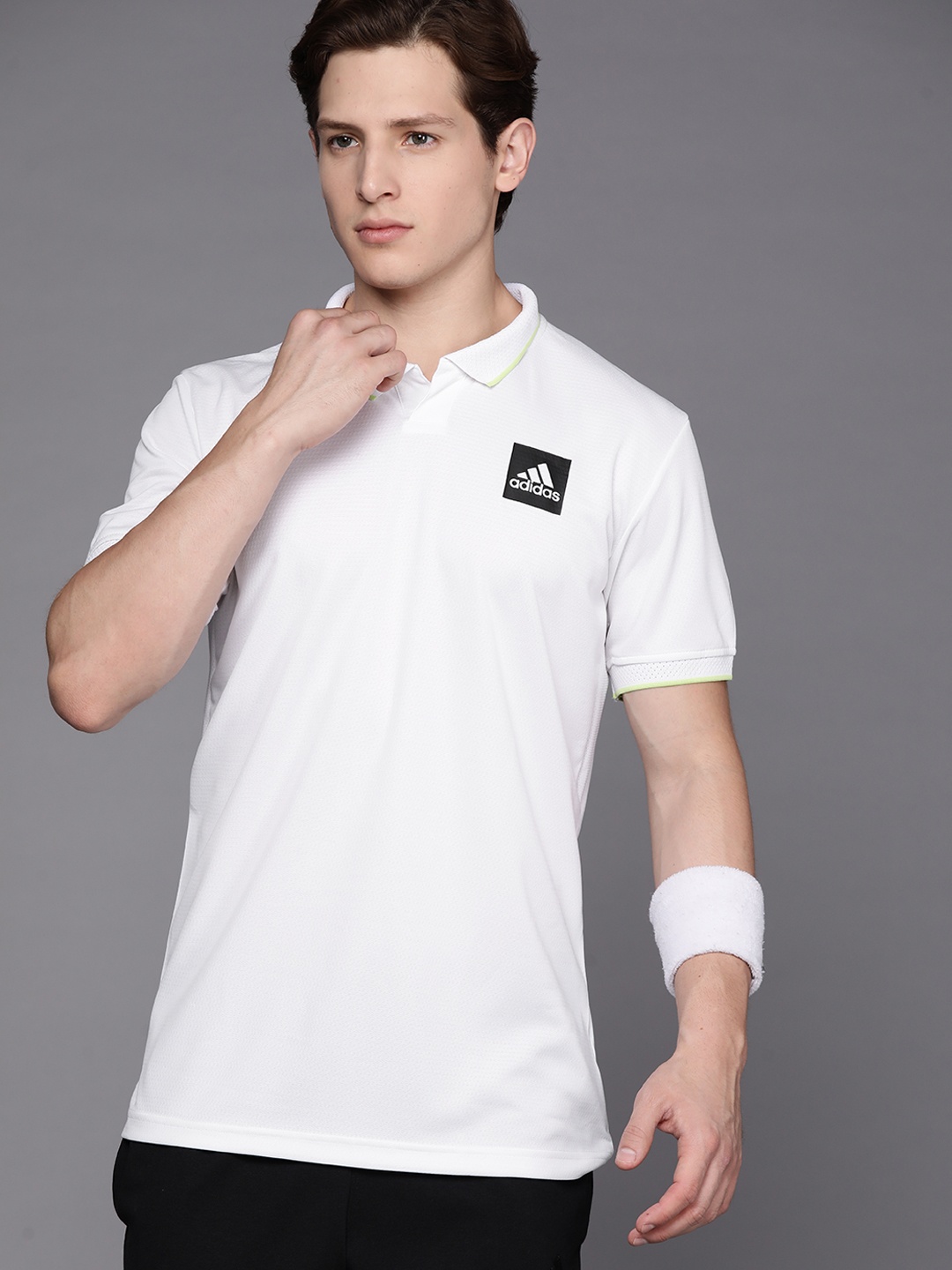 

ADIDAS Men White Polo Collar Tennis Freelift T-shirt with Heat. Rdy Technology