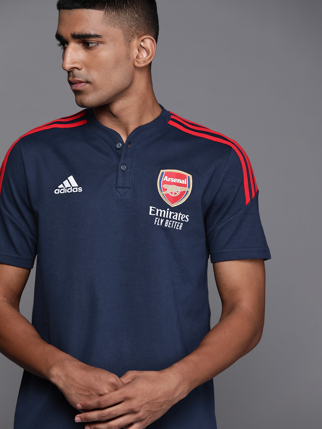 

ADIDAS Men Navy Blue Brand Logo Arsenal Printed Polo Collar Football T-shirt