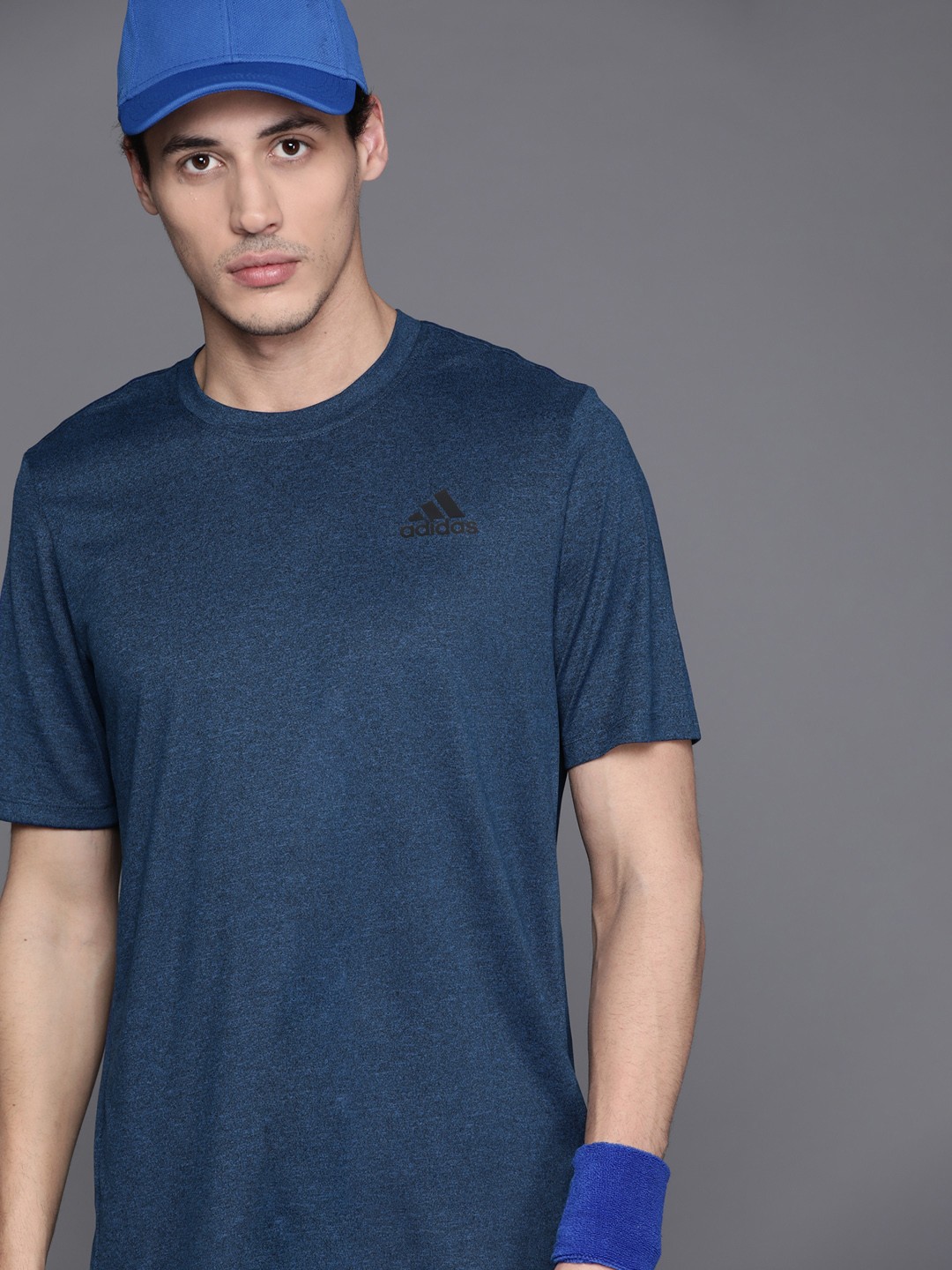 

ADIDAS Men Teal Blue PR HT Melange Effect T-shirt