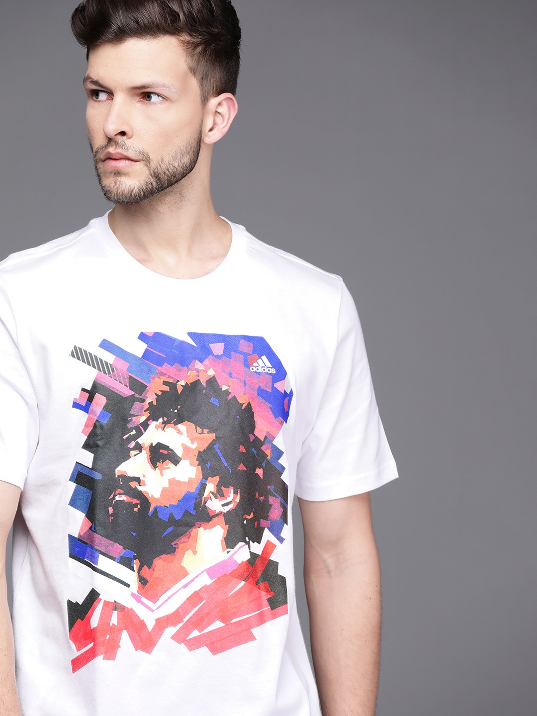 

ADIDAS Men White & Blue Pure Cotton Graphic Printed Salah Soccer Sustainable T-shirt