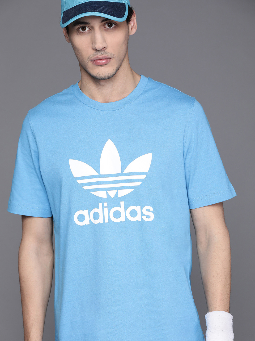 

ADIDAS Originals Men Blue Brand Logo Printed Pure Cotton Adicolor Trefoil Sustainable T-shirt