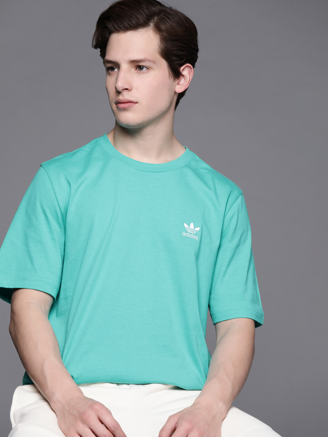 

ADIDAS Originals Men Green Solid Pure Cotton Adicolor Essential Sustainable T-shirt