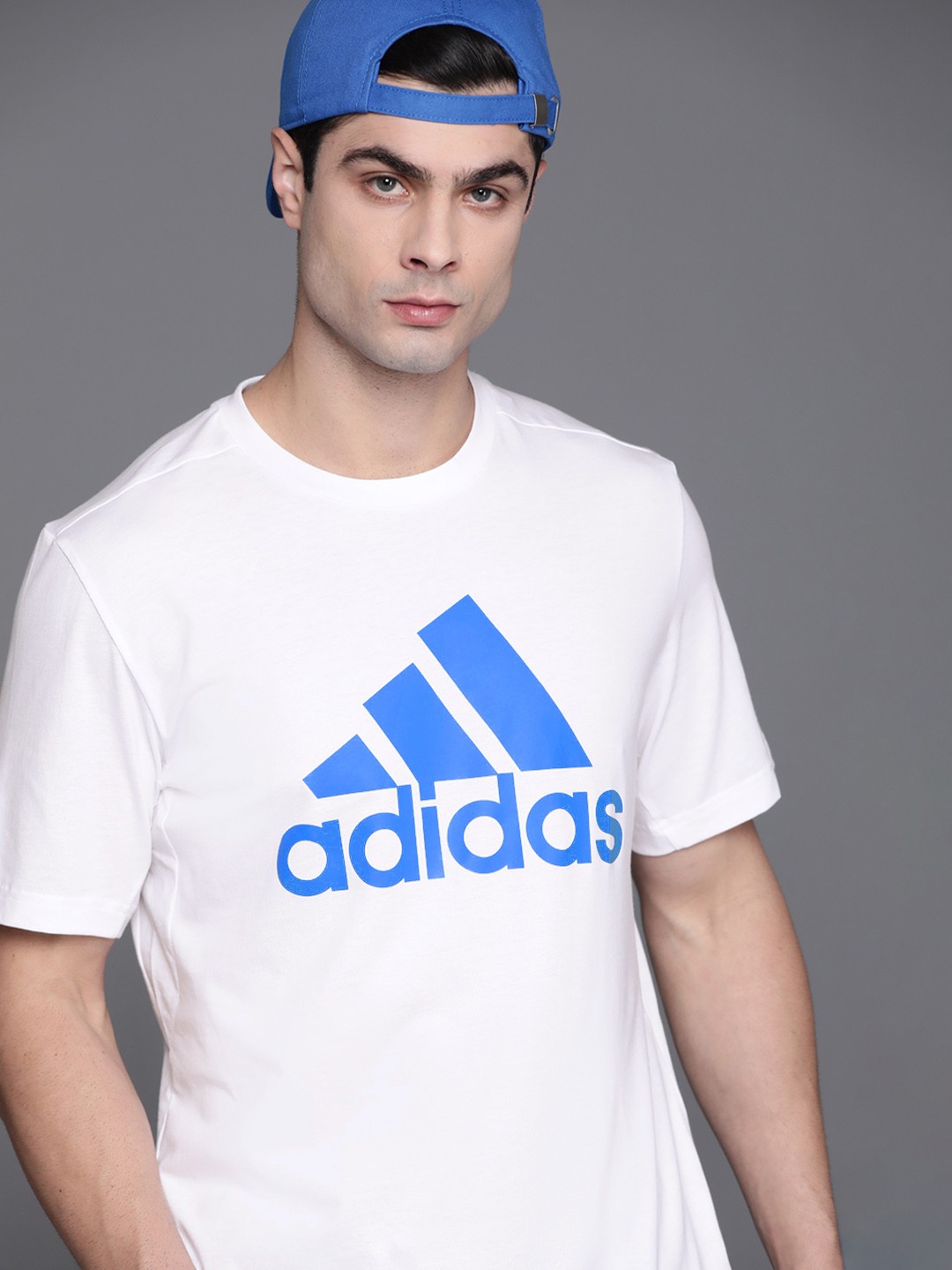 

ADIDAS Men White Brand Logo Printed Relaxed Fit Sustainable T-shirt