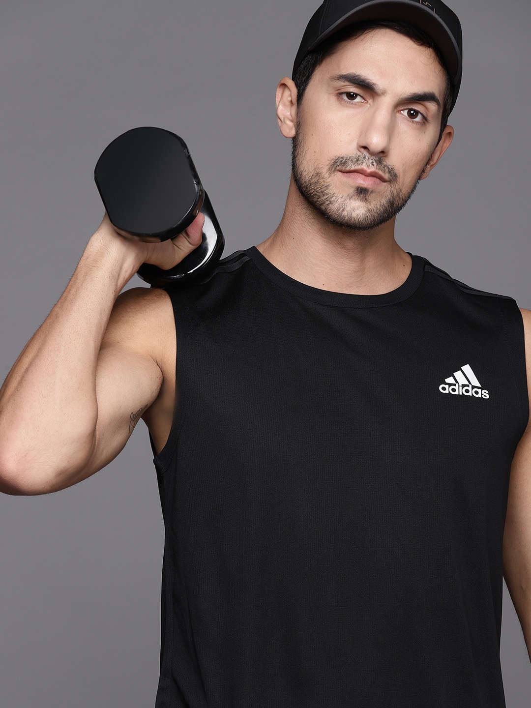 

ADIDAS Men Black Self Design Loose T-shirt