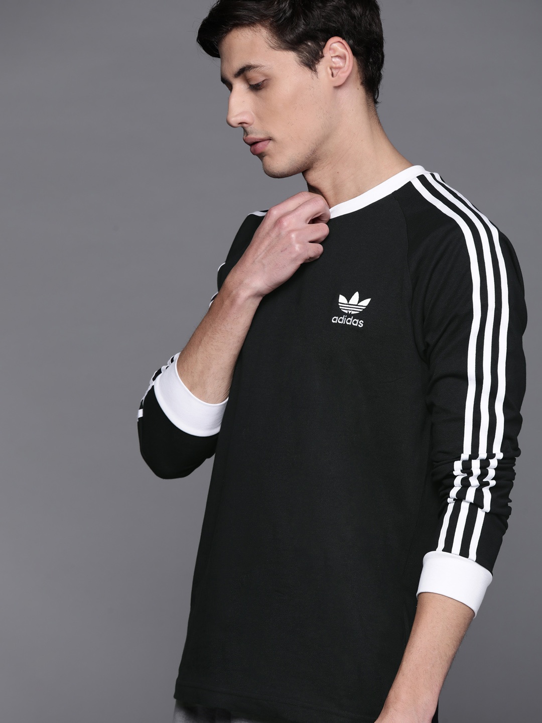 

ADIDAS Originals Men Black 3-Stripes Adicolor Long Sleeves Sustainable Pure Cotton Sustainable T-shirt