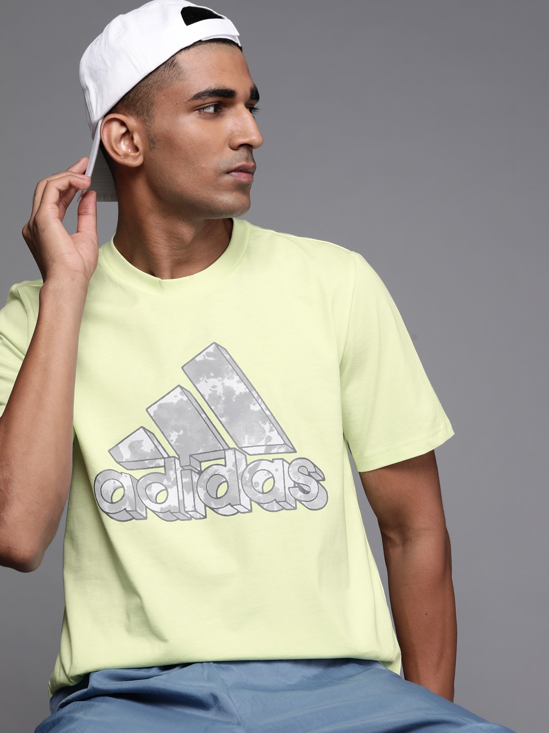 

ADIDAS Men Green & Grey Brand Logo Printed T-shirt