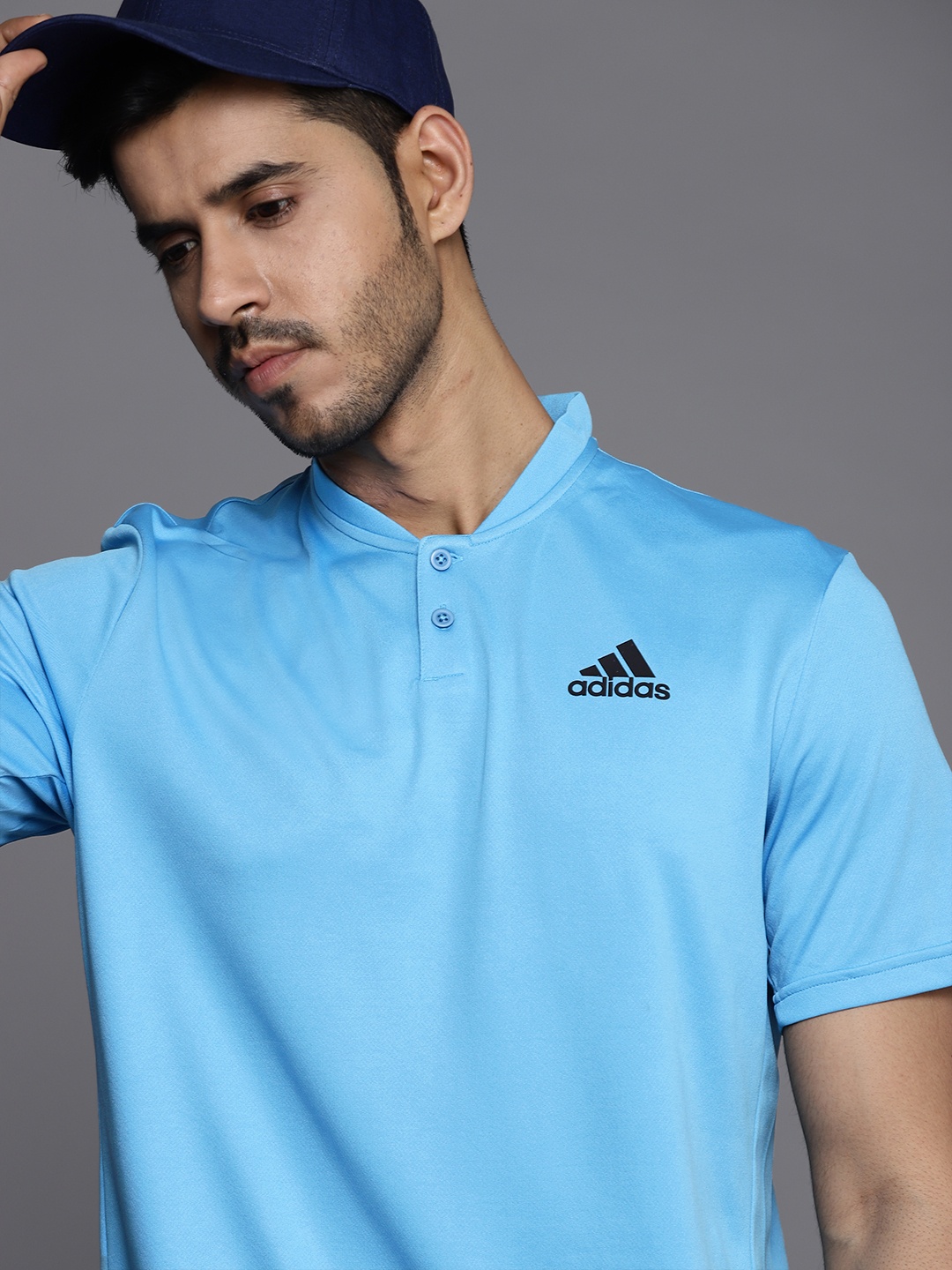 

ADIDAS Men Blue Printed Henley Neck Sustainable T-shirt