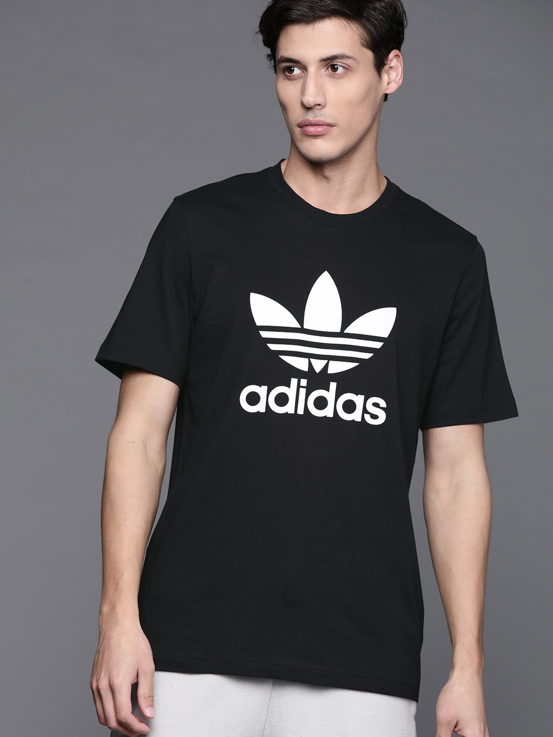 

ADIDAS Originals Men Black Adicolor Trefoil Sustainable Cotton Brand Logo Print Sustainable T-shirt