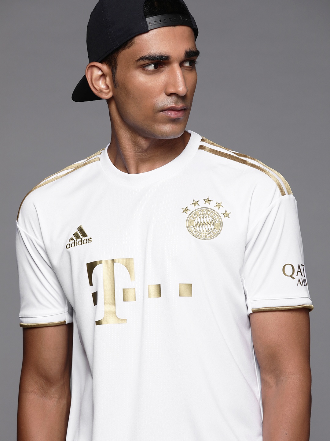 

ADIDAS Men White & Golden Typography Printed FC Bayern 22/23 Away Jersey T-shirt