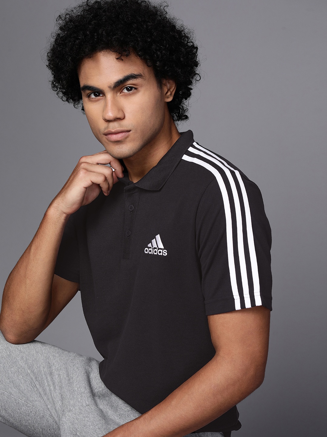 

ADIDAS Men Black Polo Collar T-shirt