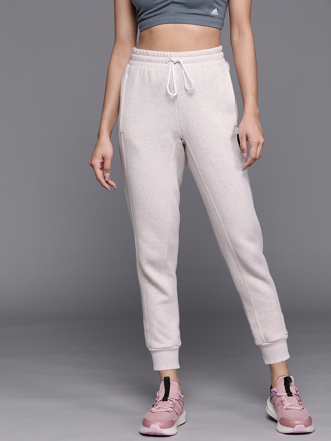 

ADIDAS Women Beige Melange Solid Sportwear Studio Lounge Fleece Sustainable Joggers