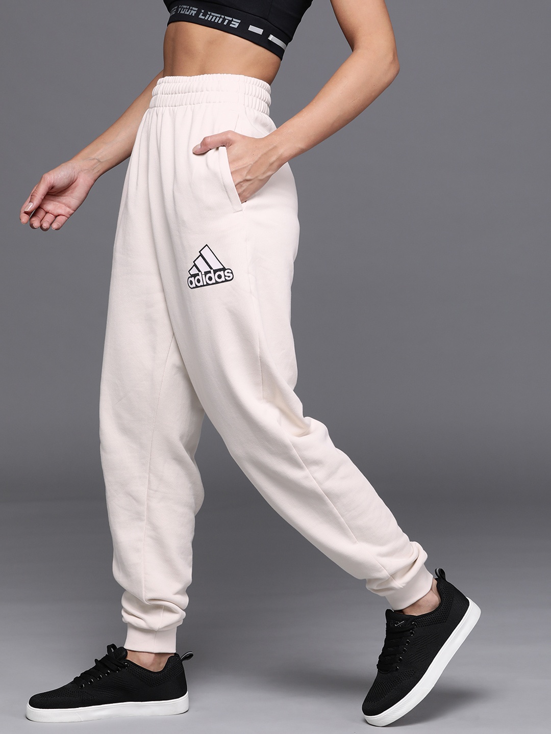 

ADIDAS Women Off White Pure Cotton Solid Brand Logo Detail BLUV Q1 PT Sustainable Track Pants