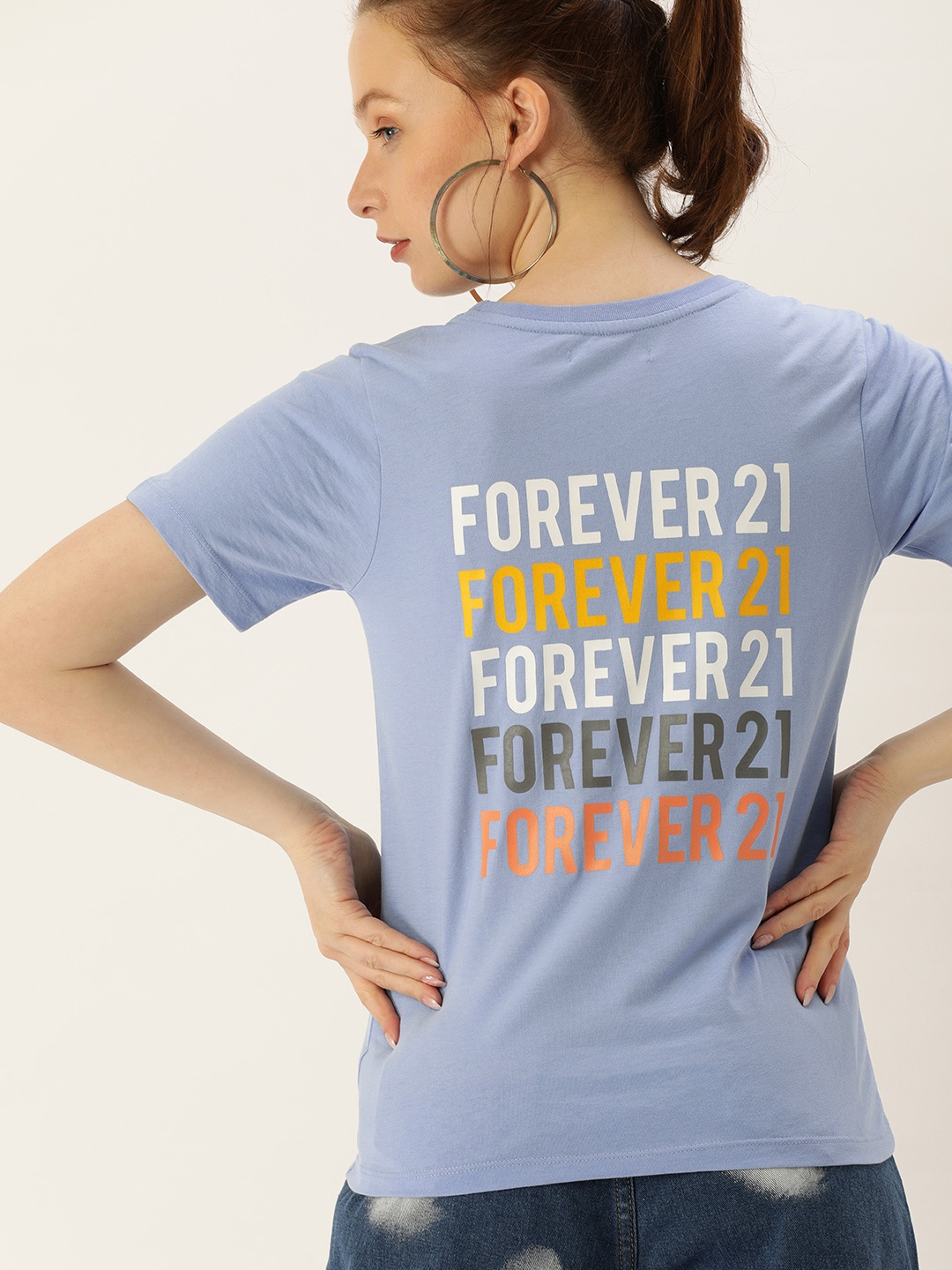 

FOREVER 21 Lavender & Black Brand Logo Printed Top