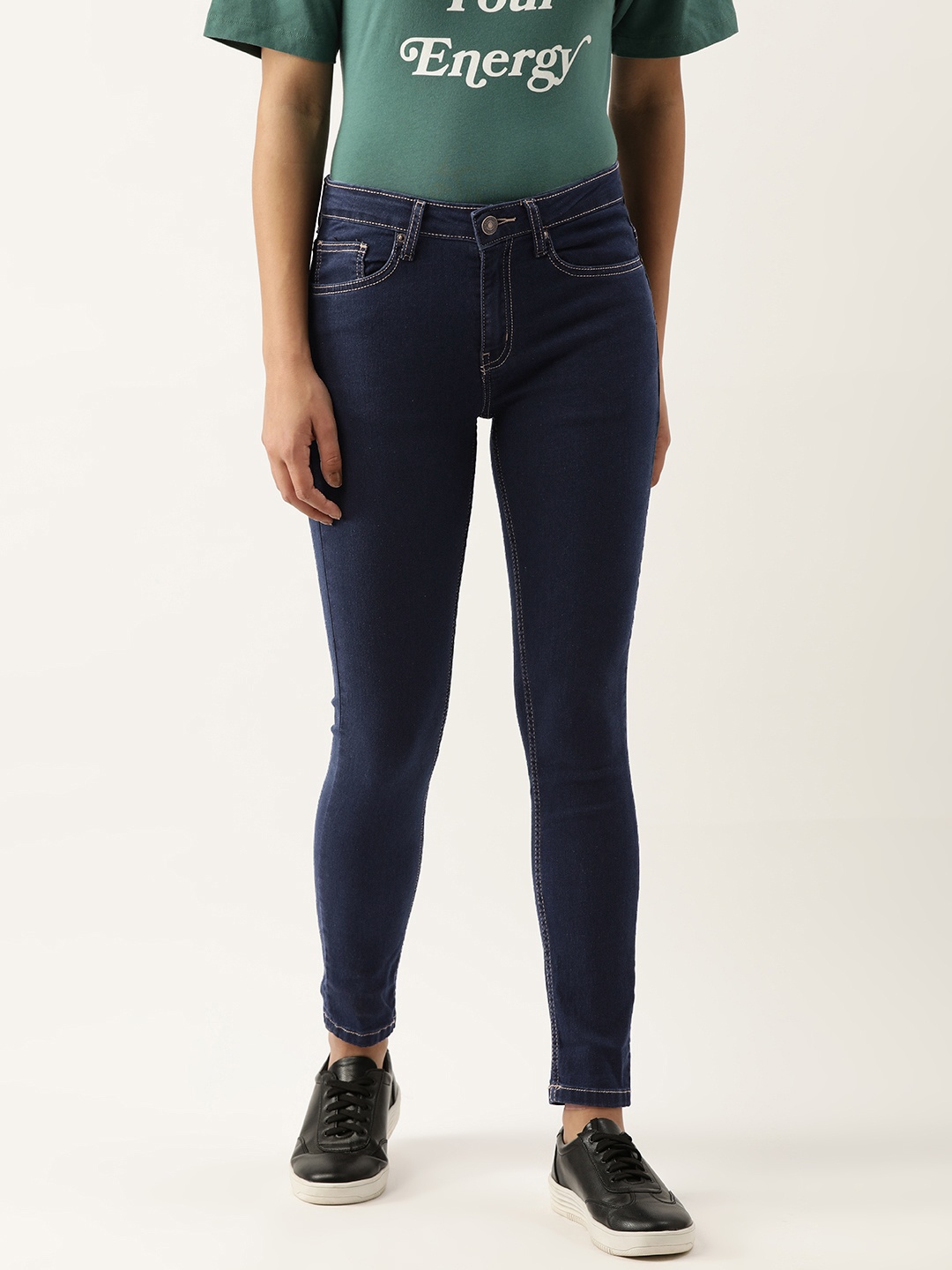 

FOREVER 21 Women Blue Skinny Fit Mid-Rise Clean Look Stretchable Jeans