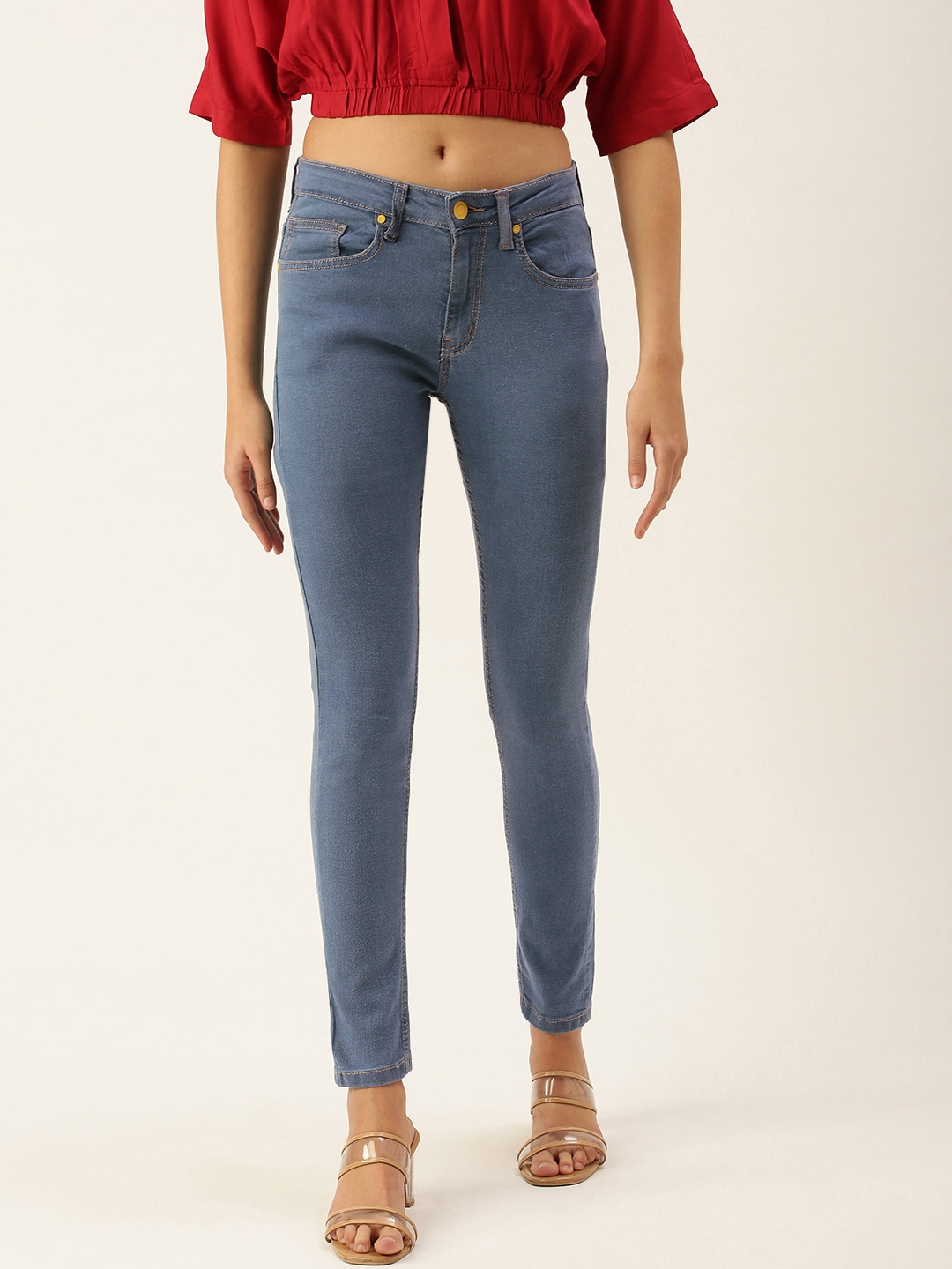 

FOREVER 21 Women Blue Slim Fit Mid-Rise Clean Look Jeans