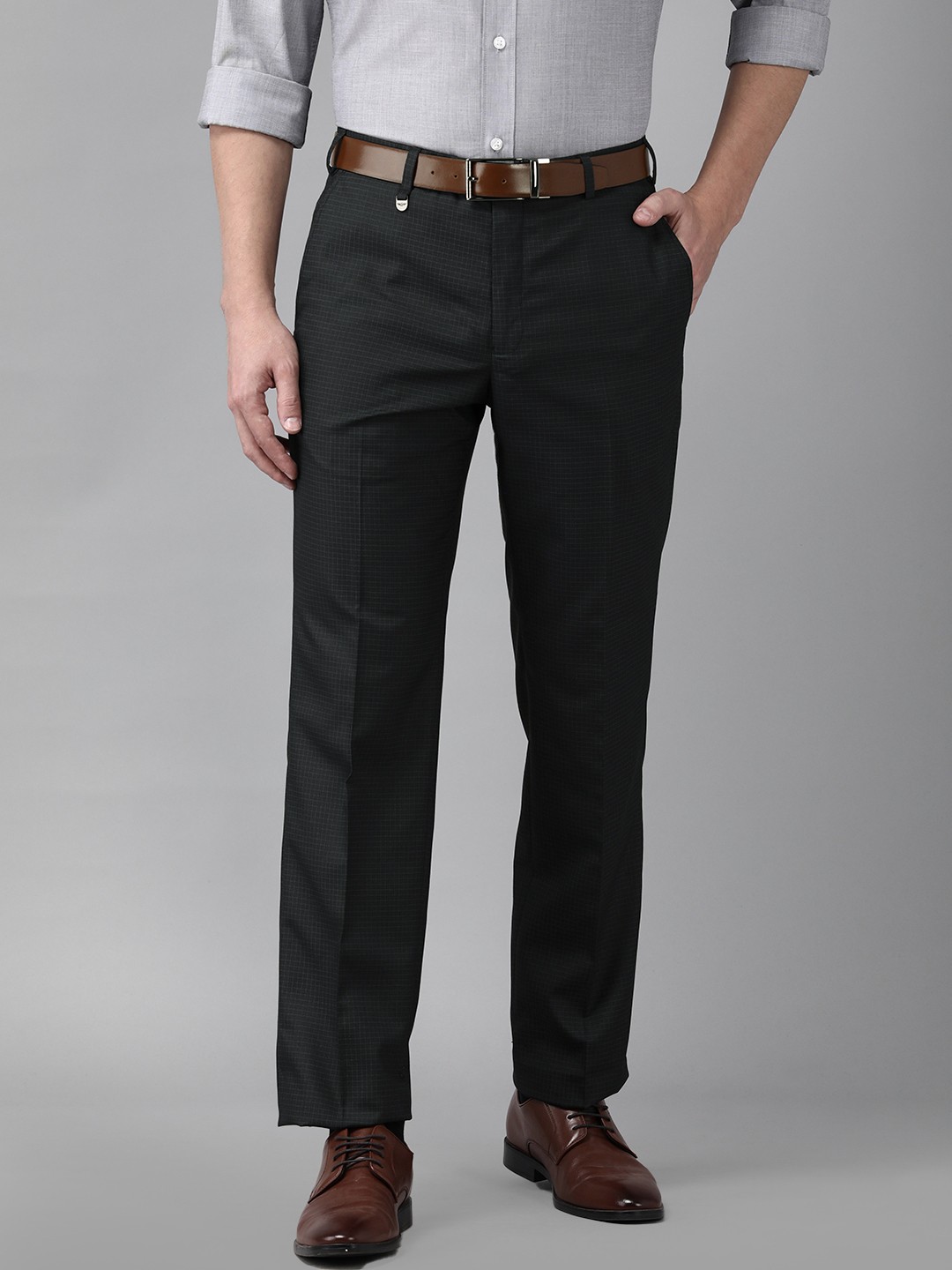 

Park Avenue Men Blue Checked Wrinkle Free Formal Trousers