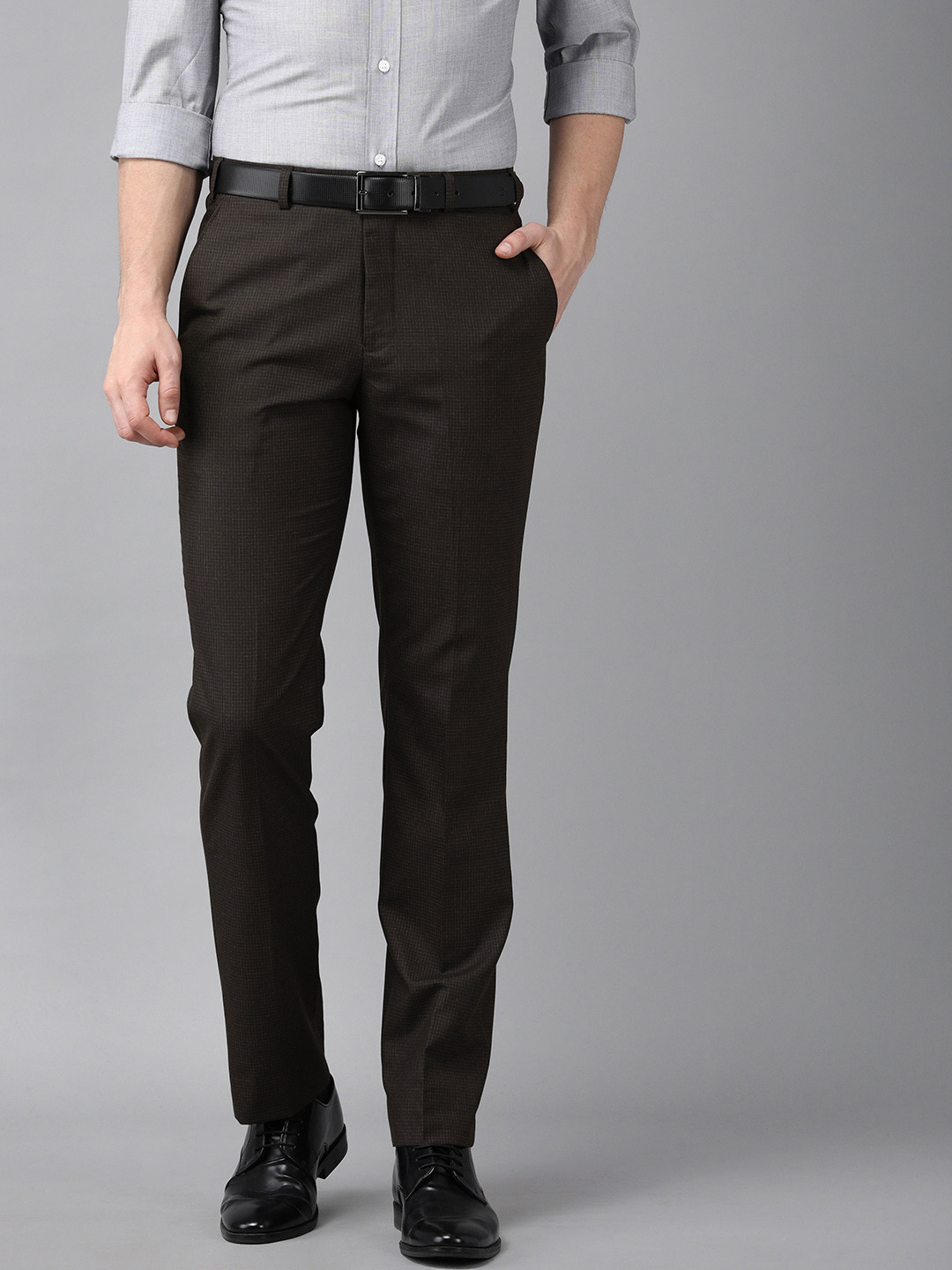 

Park Avenue Men Brown Self Design Regular Fit Formal Trousers