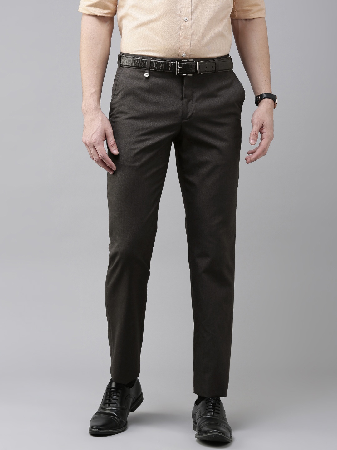 

Park Avenue Men Dark Grey Solid Regular Fit Formal Trousers