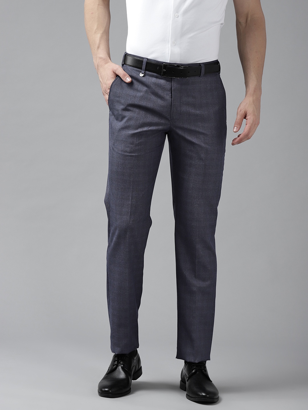 

Park Avenue Men Navy Blue Smart Low-Rise Trousers