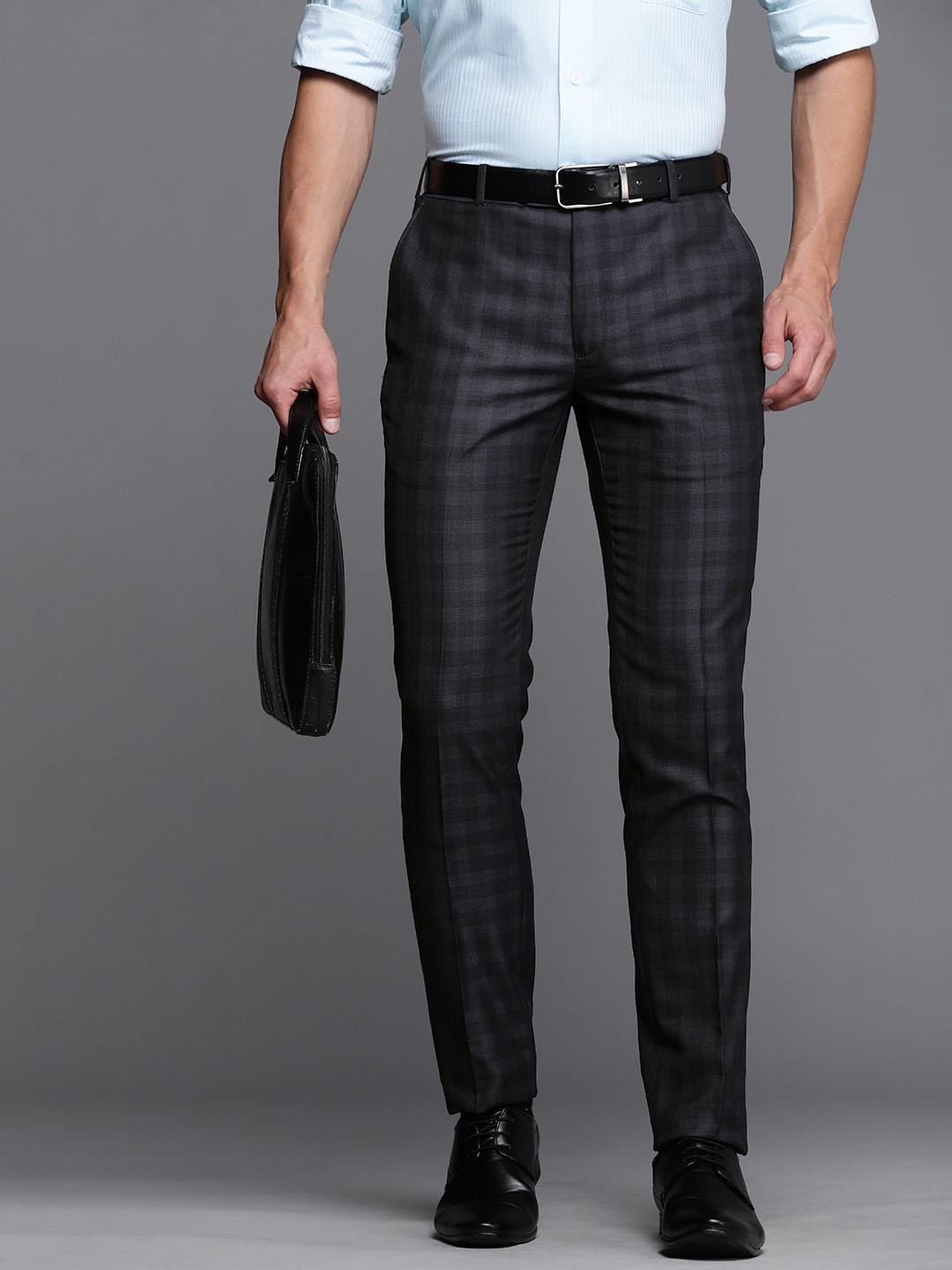 

Raymond Men Grey Checked Slim Fit Trousers