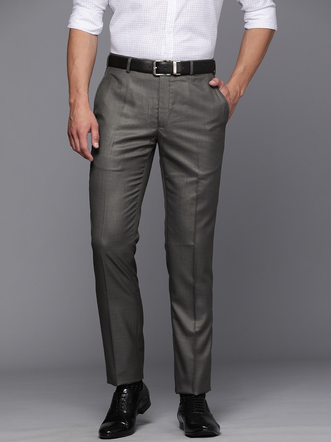 

Raymond Men Grey Checked Slim Fit Formal Trousers