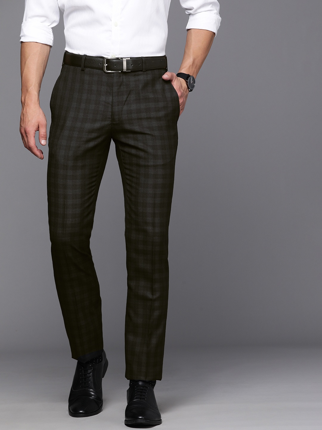 

Raymond Men Black Checked Slim Fit Formal Trousers