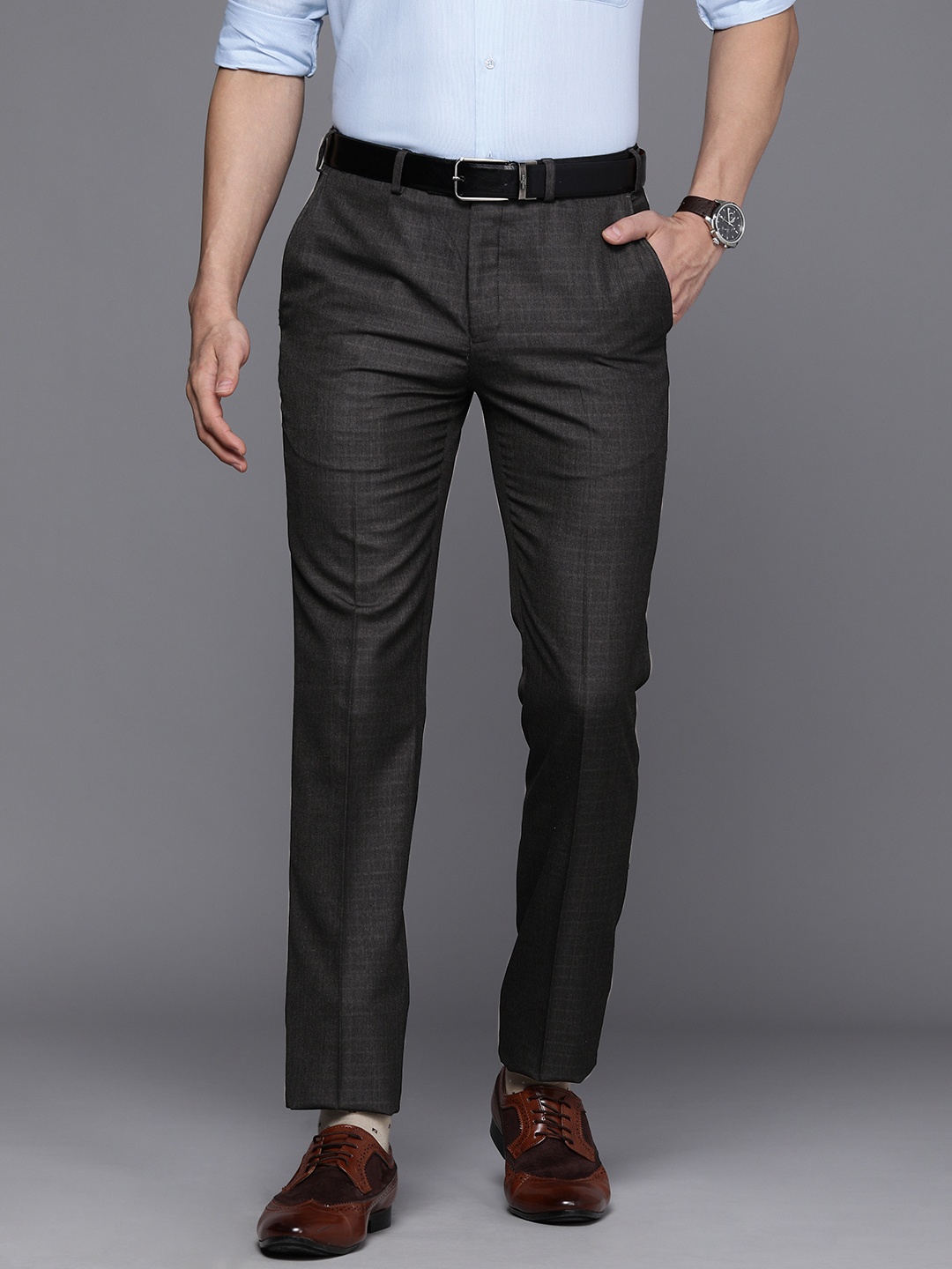 

Raymond Men Grey Checked Slim Fit Formal Trousers