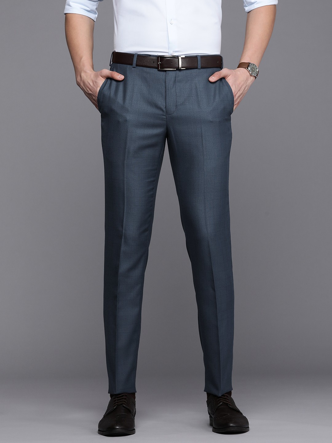 

Raymond Men Blue Checked Slim Fit Trousers