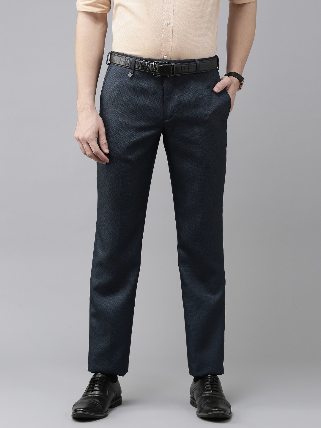 

Park Avenue Men Blue Micro Checked Wrinkle Free Formal Trousers