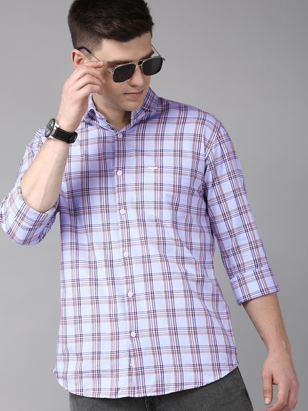 

Park Avenue Men Blue Checked Slim Fit Pure Cotton Casual Shirt
