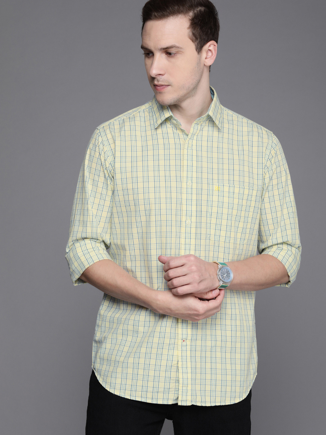 

Raymond Men Yellow & Blue Slim Fit Checked Casual Shirt