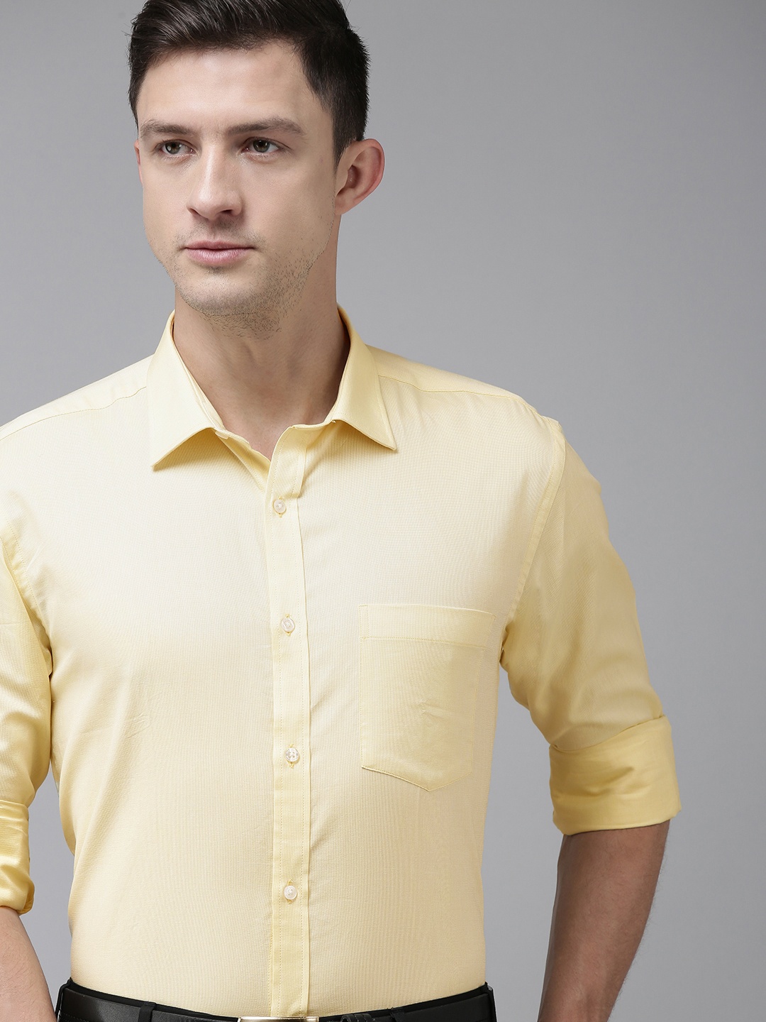 

Park Avenue Men Yellow Slim Fit Solid Pure Cotton Formal Shirt